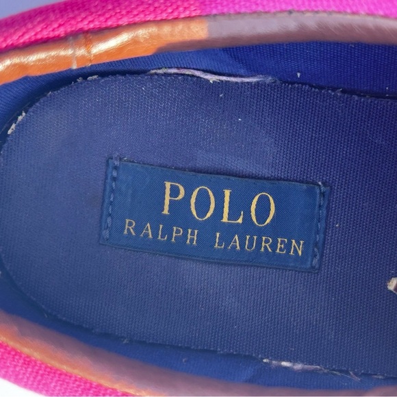 POLO Ralph Lauren Fuchsia and Navy Sneaker Leather Laces Size 9.5 - Picture 3 of 11